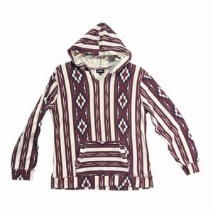 Carbon Pullover Hoodie Aztec Print  Burgundy 100% Cotton Large Boho